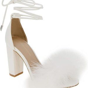 BCBG White Fuzzy Heel